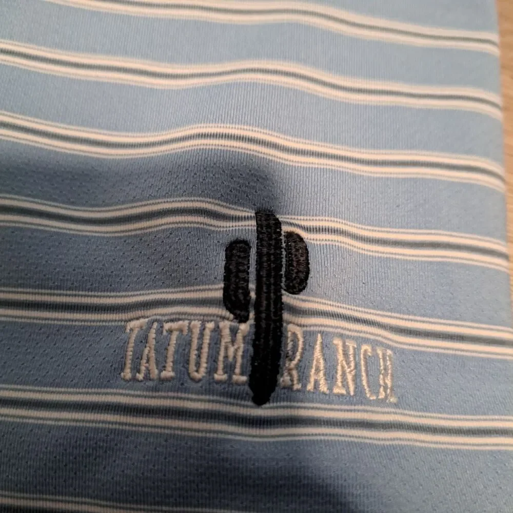 Nike‎ Golf Mens XXL Dri Fit Polo Shirt Collar Vent Blue Striped Logo Tatum Ranch